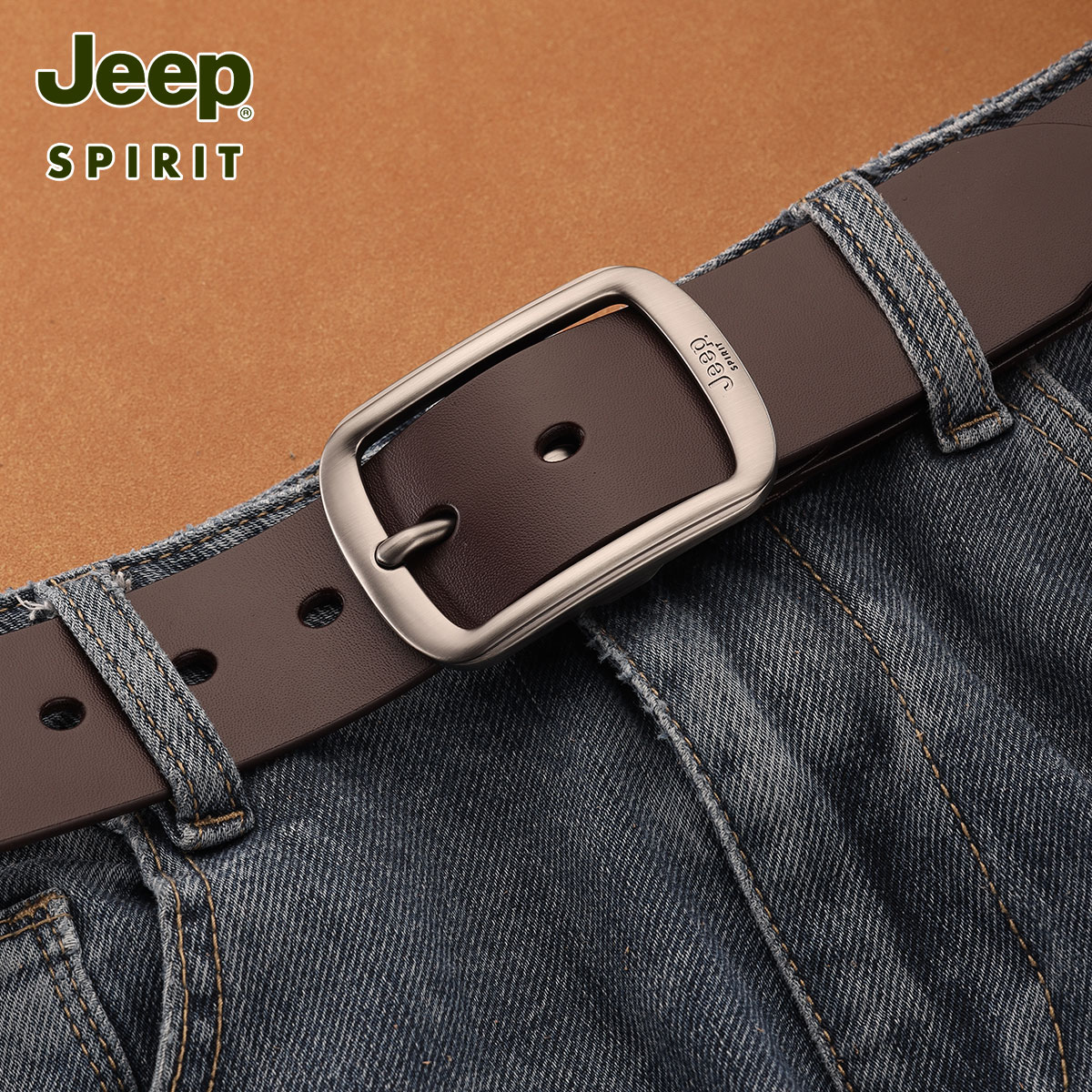 JEEP吉普男款皮带真皮针扣时装腰带牛仔裤休闲中年轻人牛皮带款皮高清大图