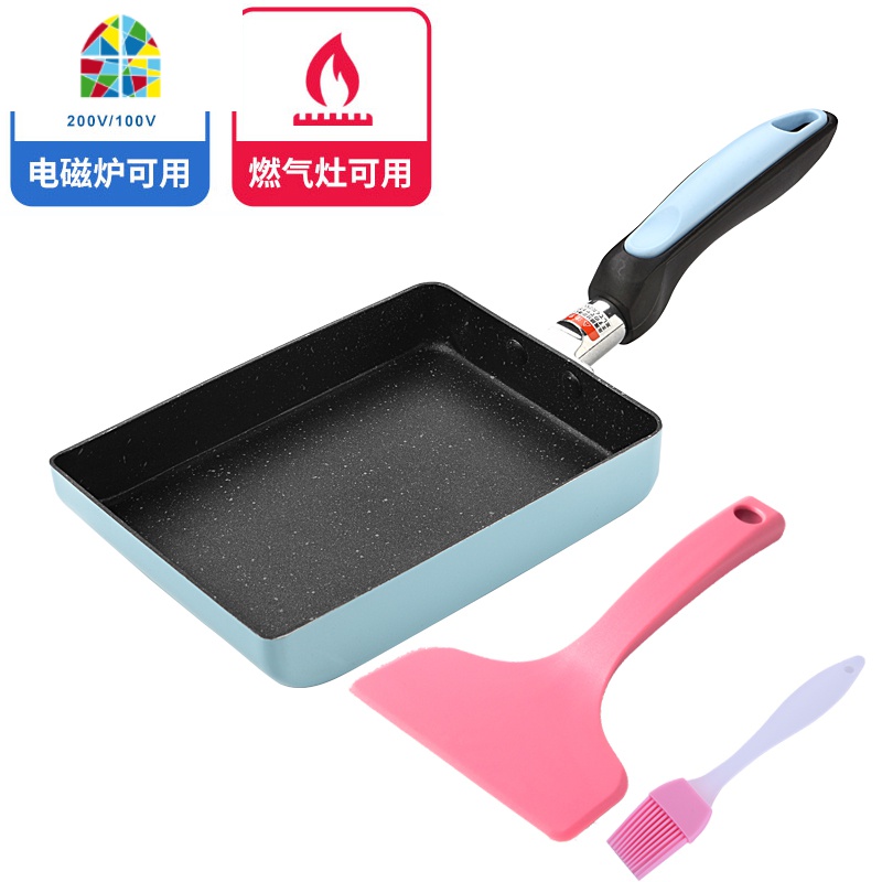 厚蛋烧玉子烧寿司不粘锅 毛巾卷平底锅小煎锅迷你燃气灶适用方锅 FENGHOU 蓝色送油刷专用铲子高清大图