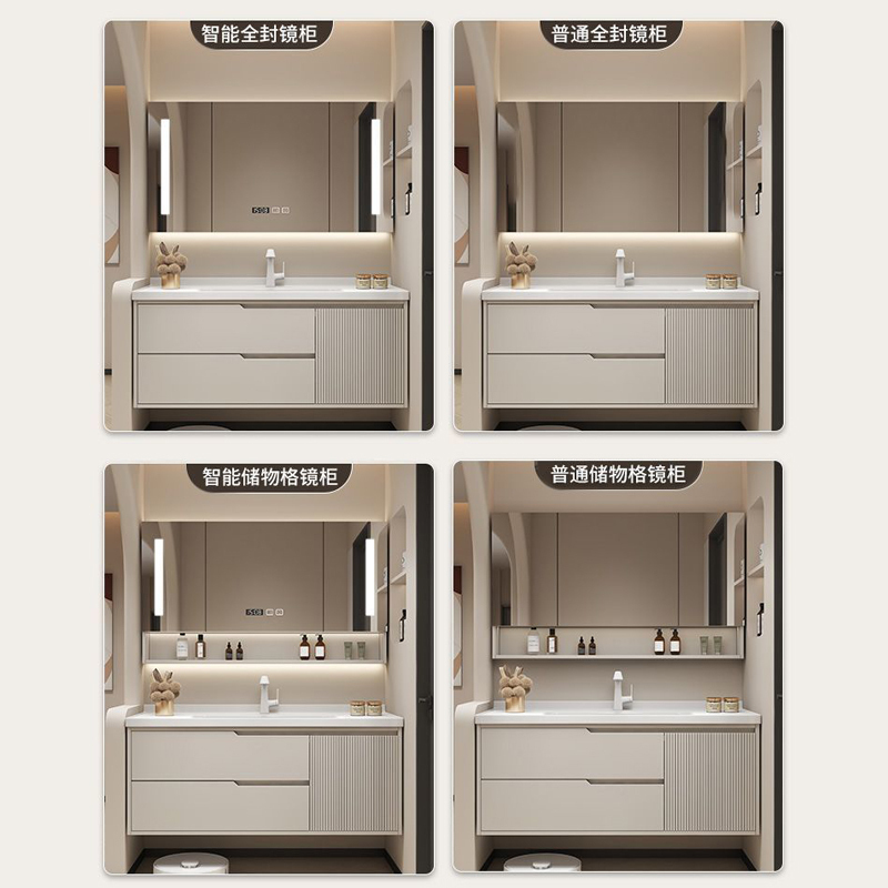 邦云浴室柜陶瓷一体盆浴室柜组合卫生间奶油风轻奢洗手台盆洗手盆柜组合大储物柜高清大图