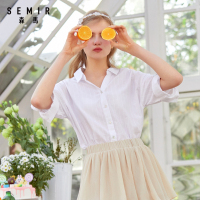 semir森马V领撞色条纹宽松衬衫女