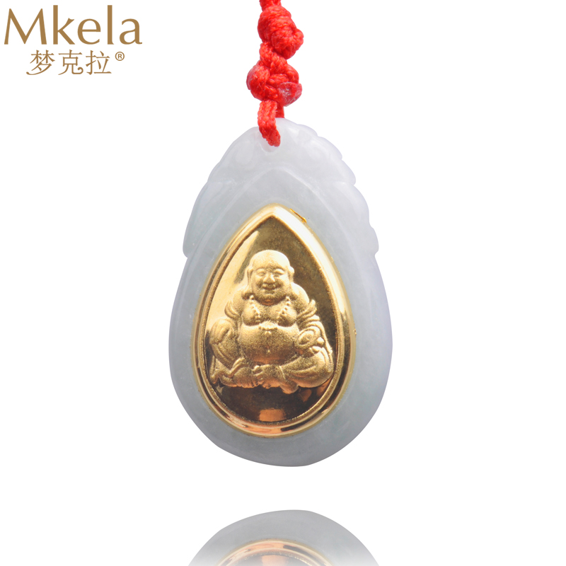 梦克拉 Mkela 足金金镶翡翠笑佛吊坠 善缘 白底种 吊坠 翡翠 女士 NGTC