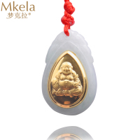 梦克拉 Mkela 足金金镶翡翠笑佛吊坠 善缘 白底种 吊坠 翡翠 女士 NGTC