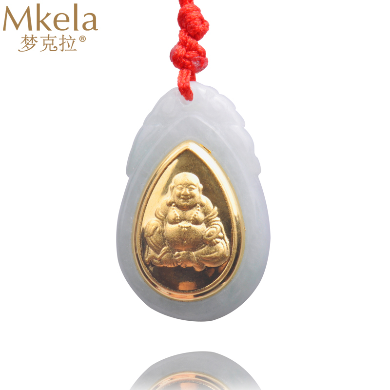 梦克拉 Mkela 足金金镶翡翠笑佛吊坠 善缘 白底种 吊坠 翡翠 女士 NGTC