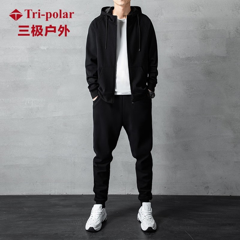 三极 TP6361 冬季加绒加厚棉质运动开衫套装