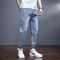 秋冬加绒加厚牛仔裤男潮牌新款宽松工装哈伦弹力束脚九分休闲裤子莎丞