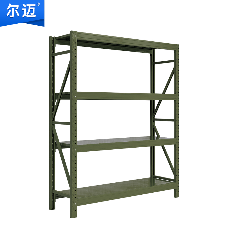 尔迈 仓储货架置物架货物展示架超市仓库钢制金属重型货架 200*150*60cm 500kg/层 军绿色高清大图