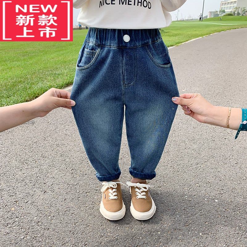 可莉允儿童加绒裤子秋冬男童一体绒牛仔裤冬季加厚小童冬装保暖宝宝薄绒保暖裤图片