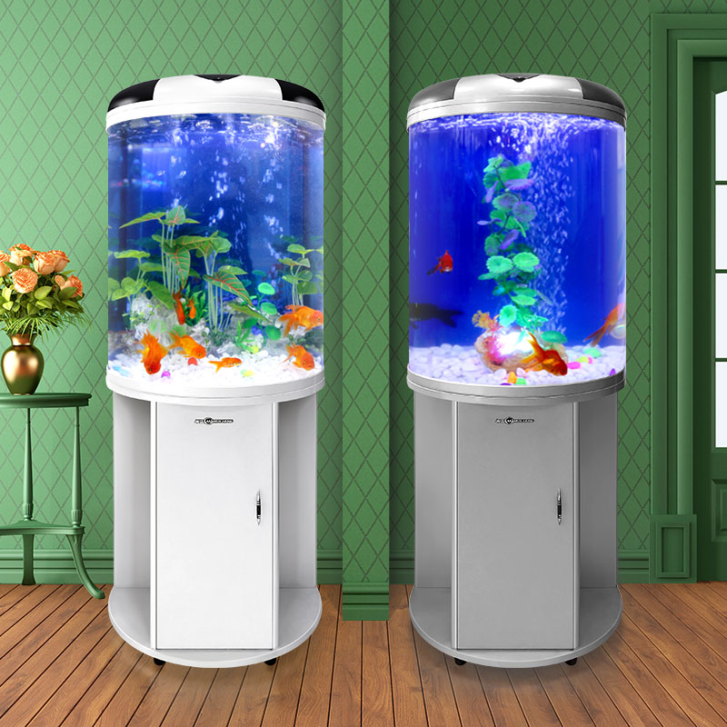 半圆柱形鱼缸水族箱客厅自循环生态创意玻璃小型家用落地带柜高清大图
