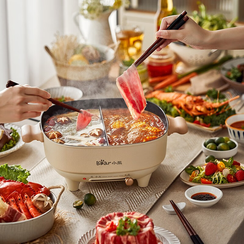 小熊(bear) 家用不粘电火锅宿舍电煮锅5L烤肉锅多用途锅【ZMD安心系列】 5L鸳鸯火锅DHG-C50F2