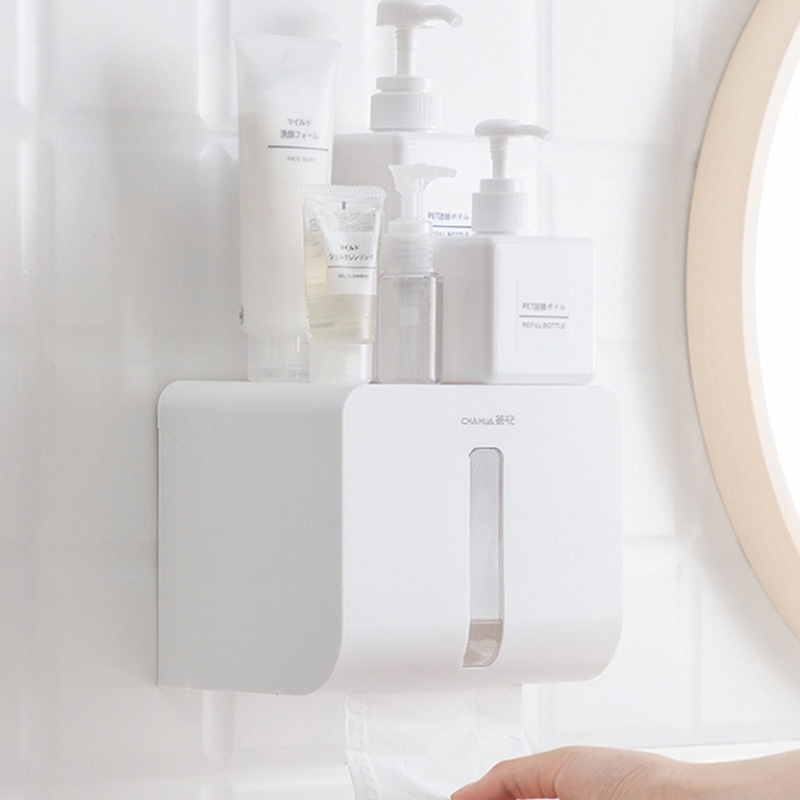 茶花纸巾盒壁挂免打孔封闭设计结实耐用卡乐系列255004