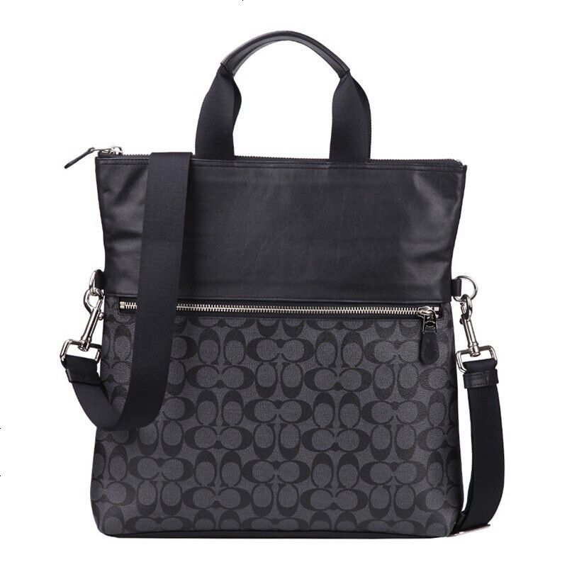 蔻驰coach男包牛皮男士黑灰色商务手提包单肩包斜挎包f54774cqbk