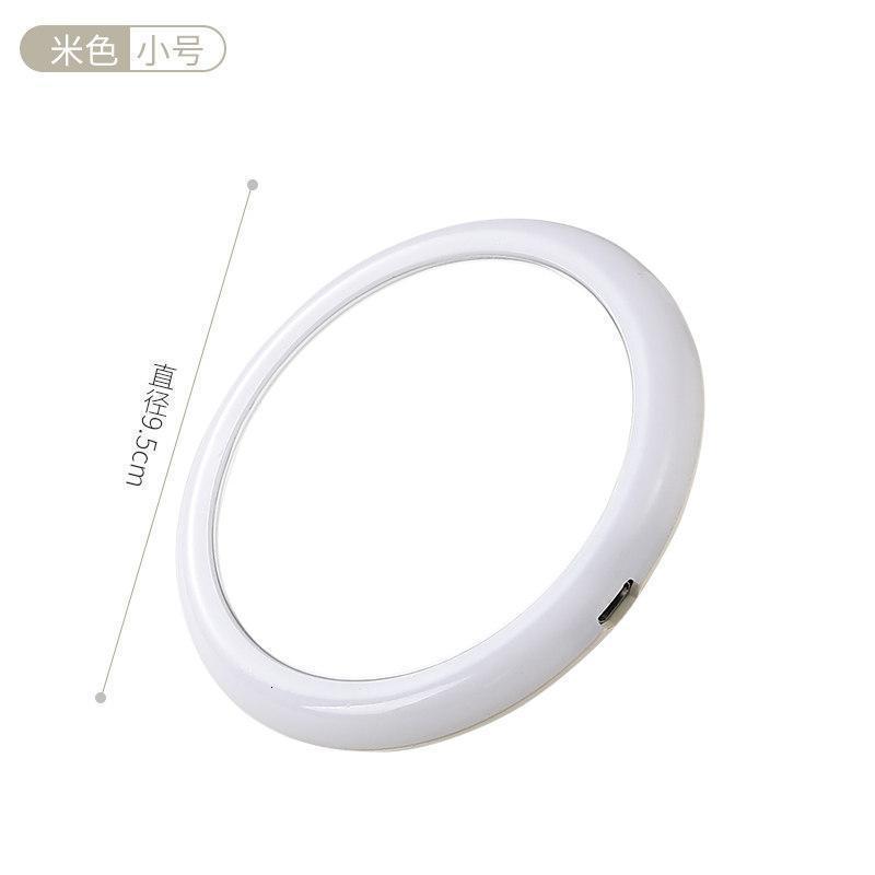 森美人d灯化妆镜带灯女便携手柄随身学生宿舍小镜子充电圆形 卡其色【小号】