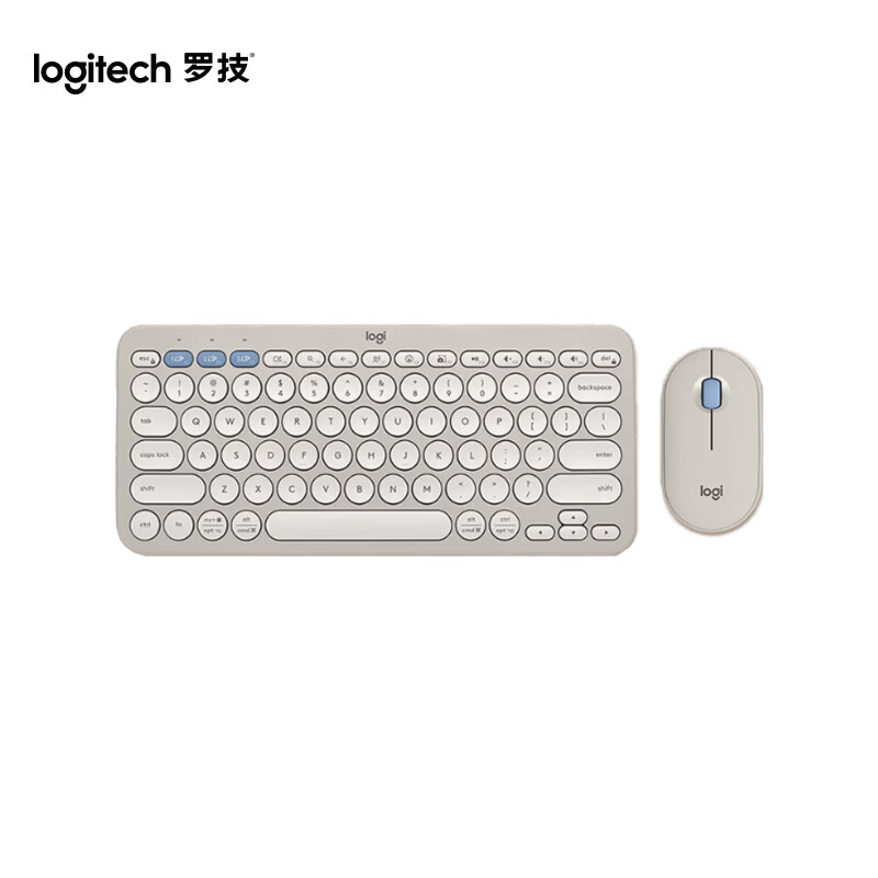 罗技(Logitech)时尚系列新升级 三屏切换 超长续航 K390键盘+PEBBLE2.0鼠标 蓝牙无线沙色套装