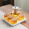 耐热耐高温玻璃茶具套装家用茶杯办公室功夫茶具泡茶壶简约小茶台 八骏壶+把杯5件套+小正方形盘