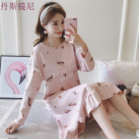 睡裙女纯棉中裙韩版长袖加大码睡衣网红中长款家居服春秋季可外穿