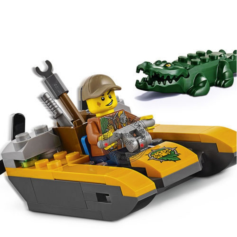 城市警系列丛林入套装火山探险车直升机兼容乐高积木玩具60157丛林