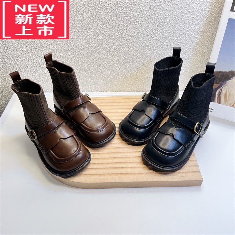 可莉允女童靴子英伦风皮靴2022秋冬短靴时尚小女孩弹力袜靴儿童袜子靴女图片