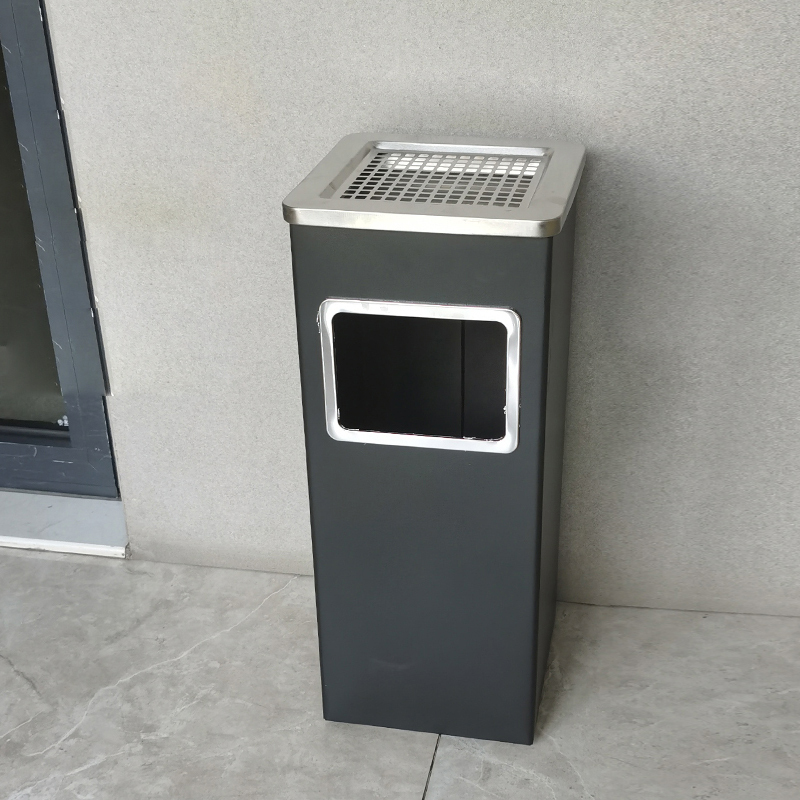 全洛兴不锈钢圆形大号商用垃圾桶立式烟灰桶电梯口高档户外方型黑色烤漆