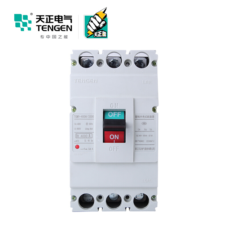 天正电气 TGM1-400 100KA热磁式400A 3P 手动 固定式 400VAC 01040072181塑壳断路器