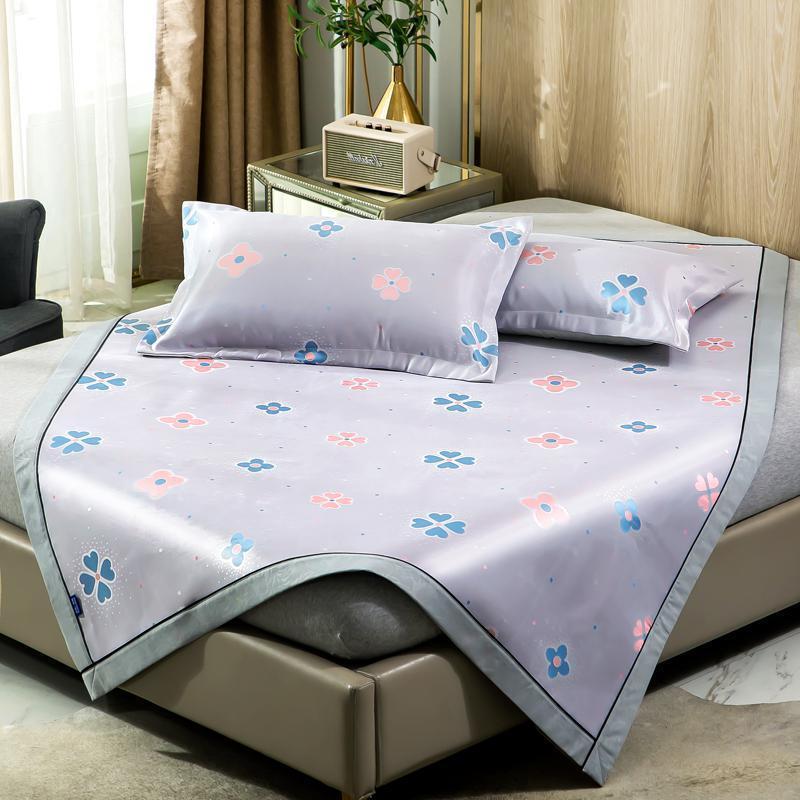 家柏饰(CORATED)冰丝凉席三件套1.8m床夏季席子1.5米可水洗折叠空调软席1.2夏凉席 四叶迷情(升级提花600D冰丝) 1.8m（6英尺）床