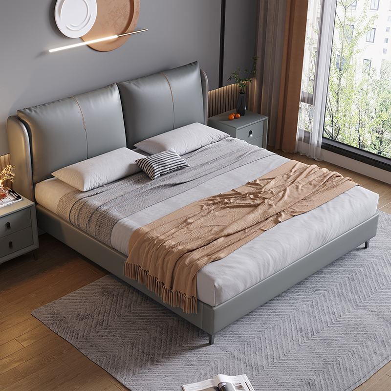 欧梵森 意式轻奢现代猫爪皮床双人主卧婚床1.