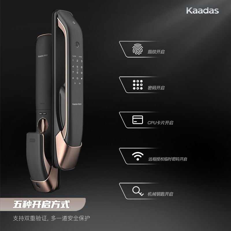 凯迪仕(KAADAS)K20-W全自动智能锁指纹锁 家用防盗门锁木门电子锁 APP远程临时密码锁 太空灰