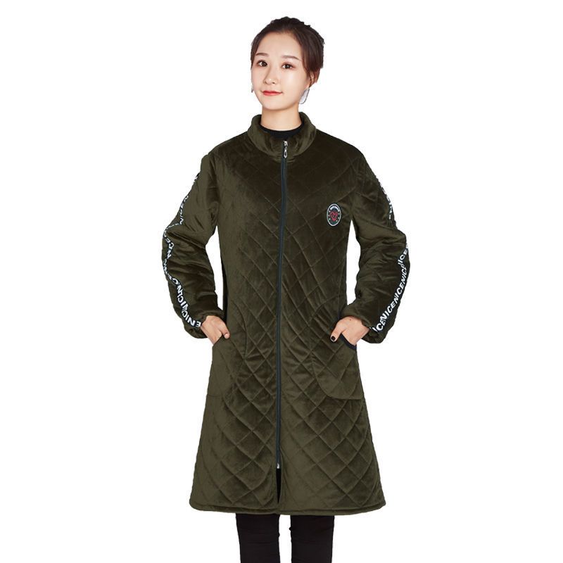 女士冬季罩衣大人时尚外套中长款成人女加绒加厚保暖做饭围裙长袖