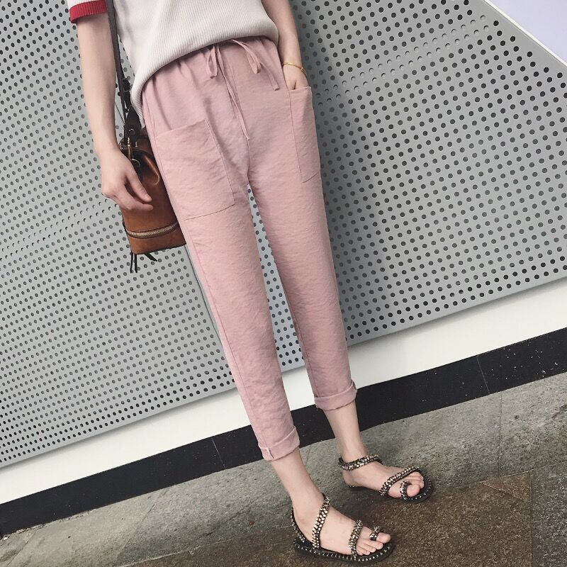 夏季哈伦裤女宽松薄九分裤百搭新款大码冰丝棉麻显瘦小脚休闲裤子