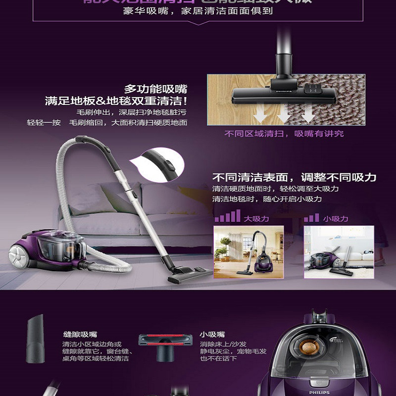 FC8471升级版吸尘器FC8472/81家用无尘袋1600W大功率
