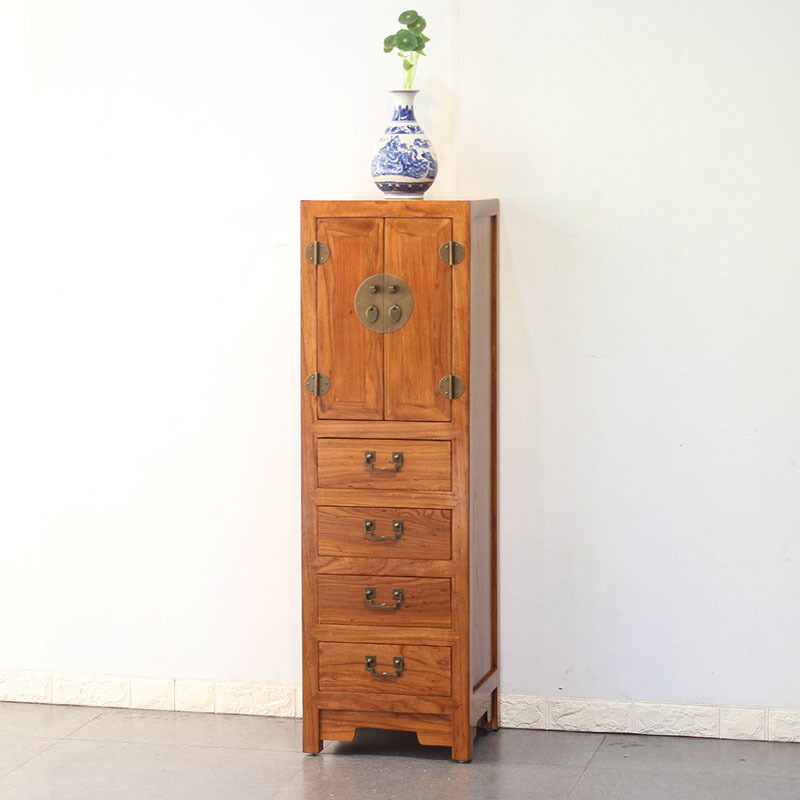森美人实木角柜新中式榆木仿古条柜古典明清家具小柜装饰收纳柜玄关边柜 四抽花梨色整装