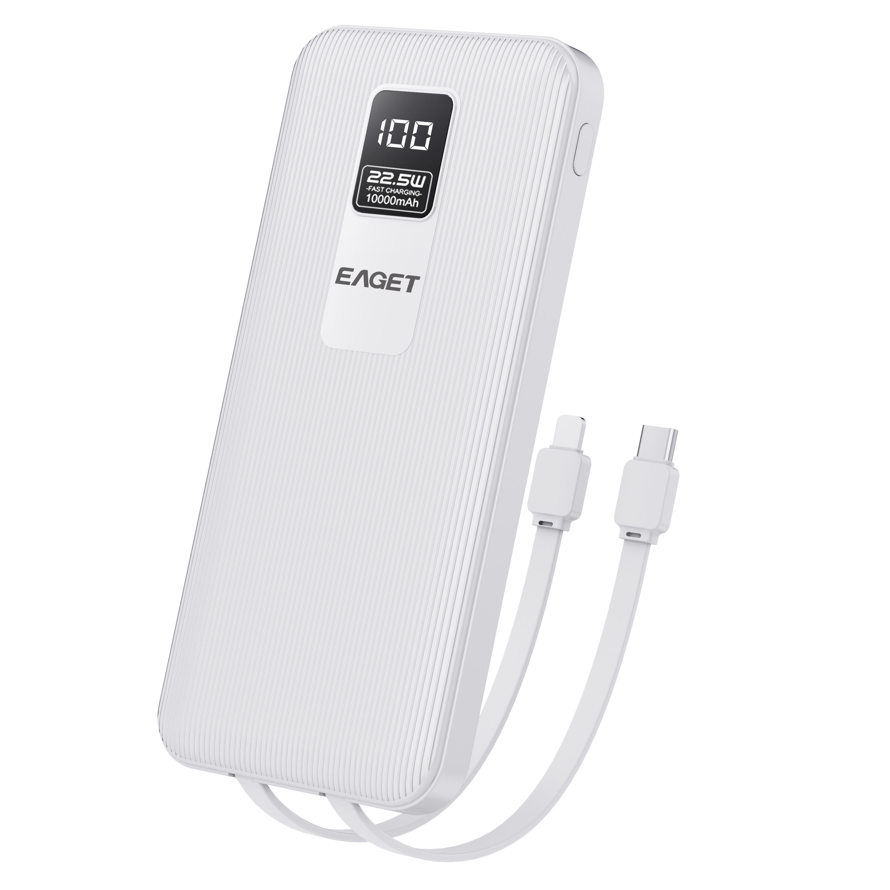 忆捷(EAGET)移动电源EQ102 22.5W自带双线智能数显10000毫安快充超薄小巧便携迷你 白色高清大图