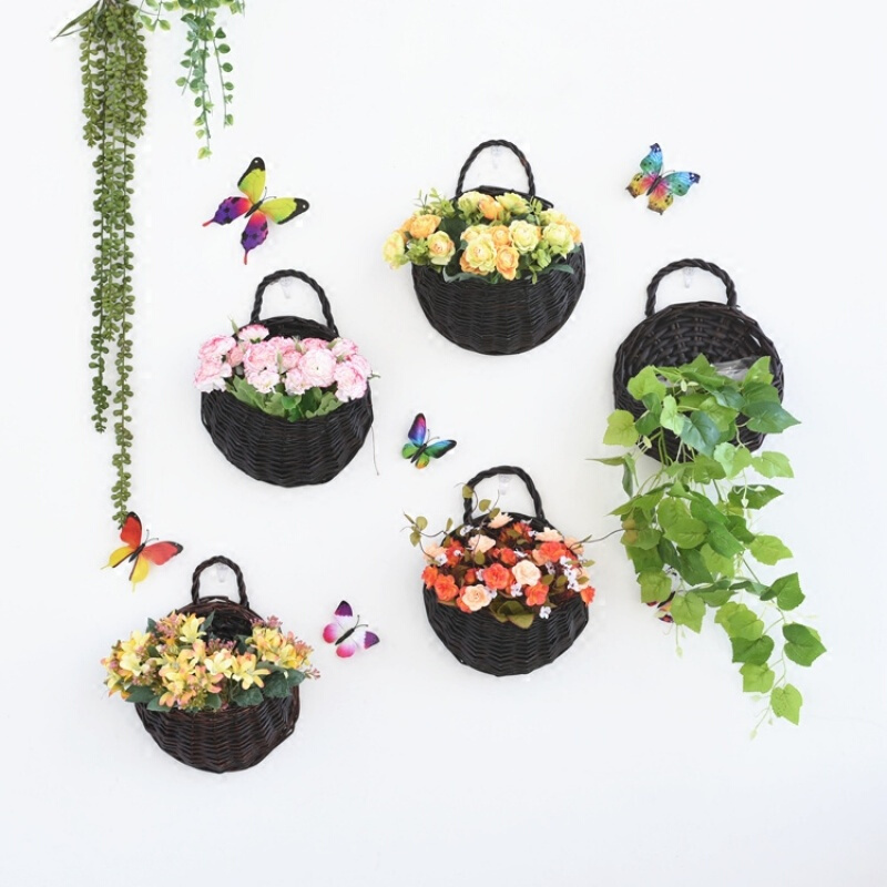 18新款田园柳编壁挂花篮墙上藤编篮创意家居墙面装饰插花假花花盆花架