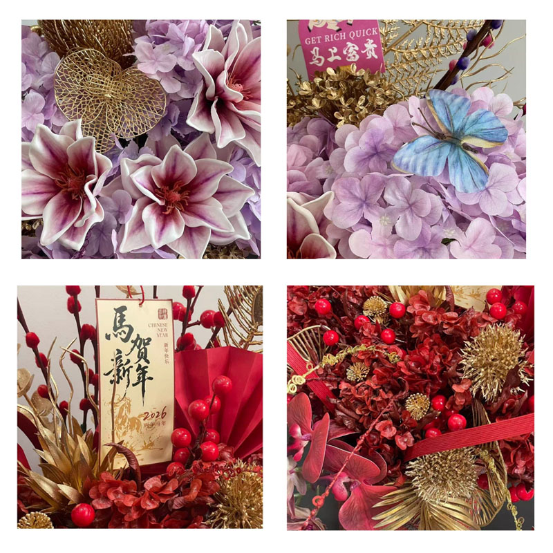 思唯美(sweet made) 花抱抱桶2026马年新年春节干花仿真花混搭客厅摆件 赤韵流芳|成品发货高清大图