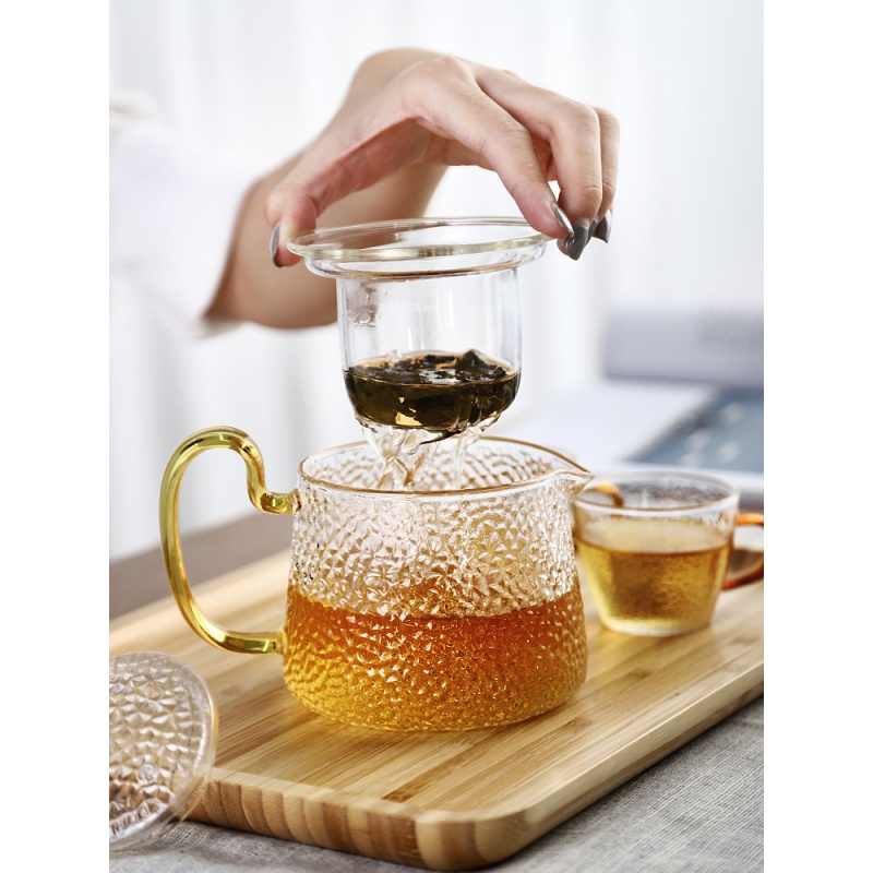 玻璃泡茶壶高温家用过滤加厚单壶煮茶器烧水一人用日式茶具套装 单壶-600Ml+4个杯子高清大图