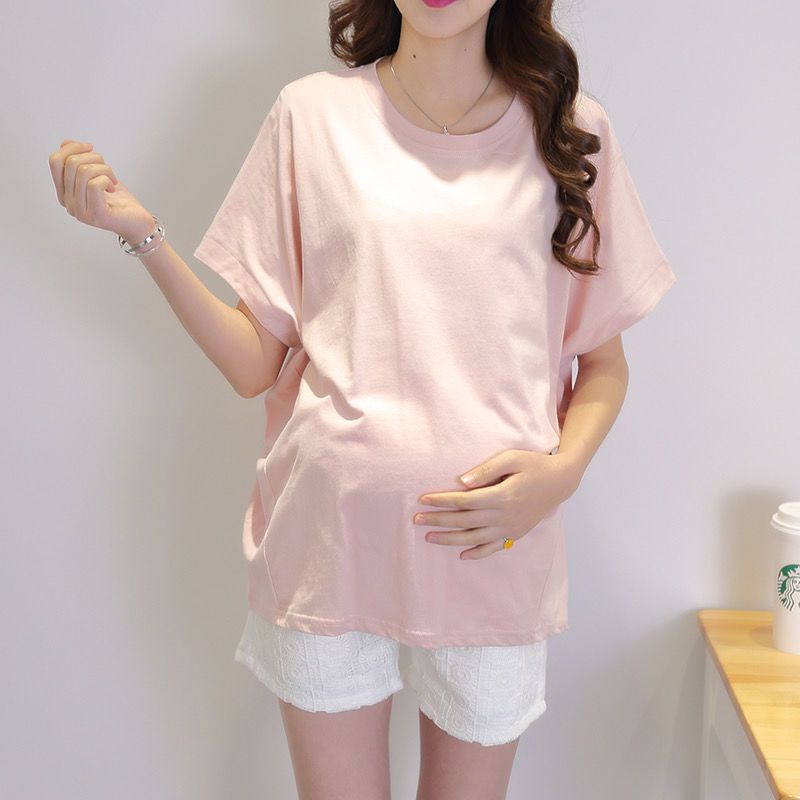 孕妇装夏季短袖纯色t恤中长款打底衫大码内搭款夏装孕妇宽松上衣