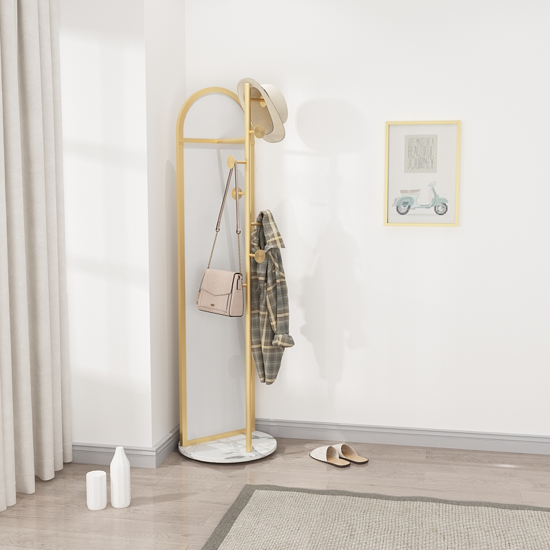 森美人北欧大理石金色多功能落地镜子衣帽架简约现代 衣架落地 卧室