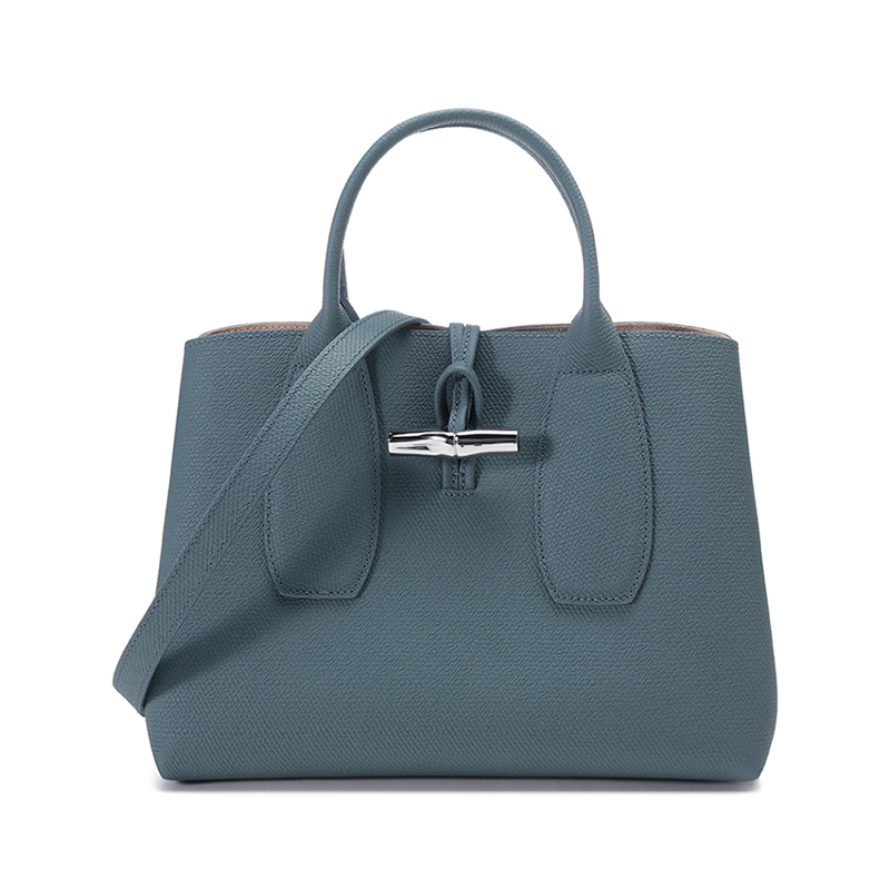 longchamp珑骧女士roseau系列牛皮中号手提单肩斜挎包竹节包比格包