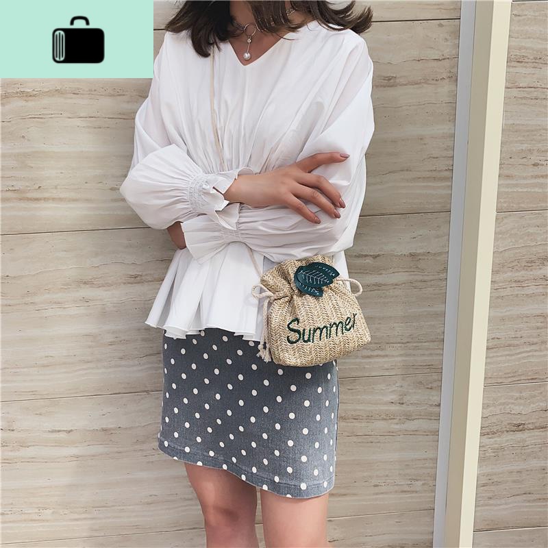 高级感编水桶小包包女包2019新款夏季小清新编织单肩斜挎包NEWLAKE高清大图