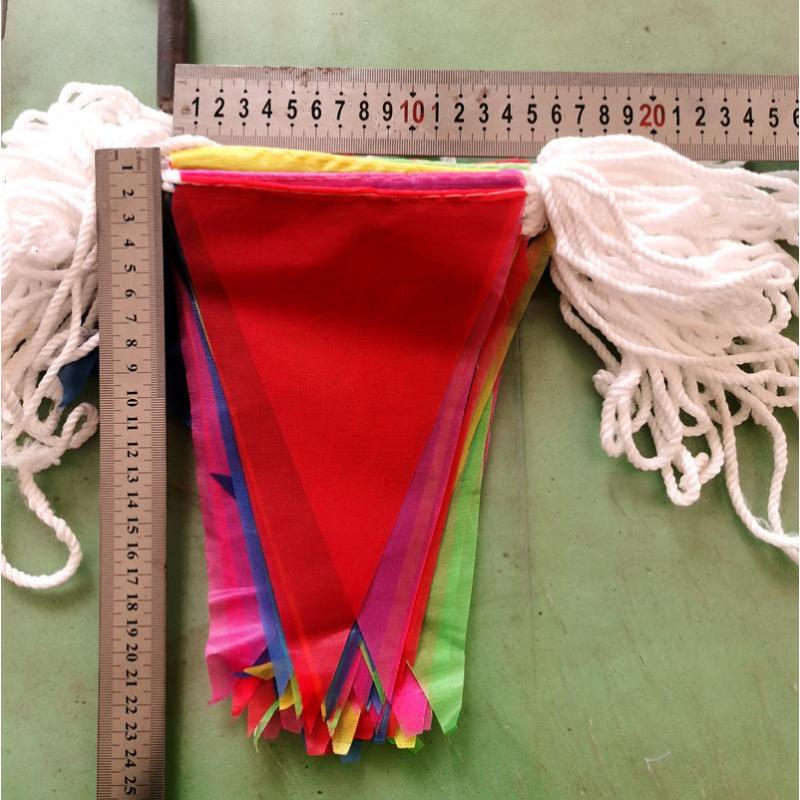 户外工地警示婚庆开业装饰旗子三角彩旗小旗子五彩串旗子小红-60米白尼龙绳16*25 120面旗6米/条*10条/包