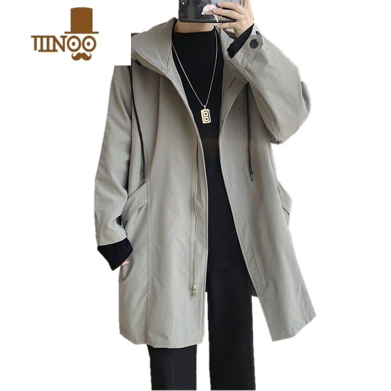 yanxu风衣外套男春季连帽大码感宽松上衣休闲潮流帅气中长款大衣服