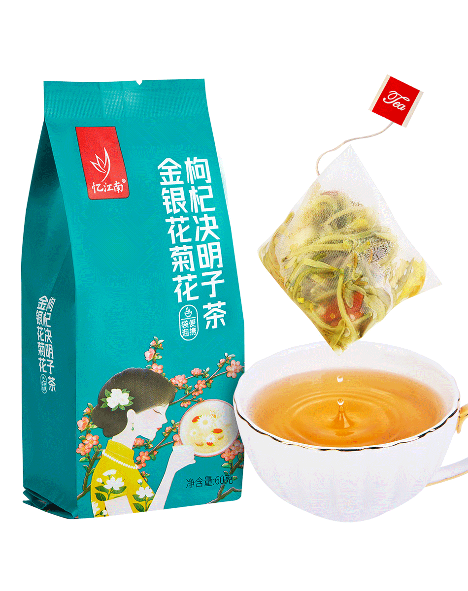 忆江南 三角袋泡金银花菊花枸杞茶60g高清大图