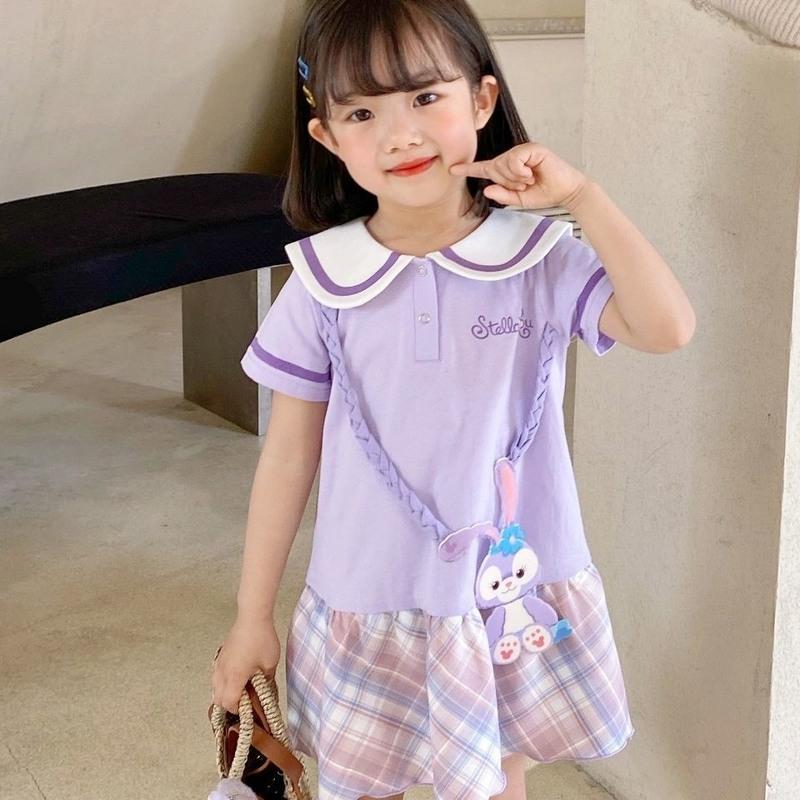 星黛露格子裙子学院风连衣裙女童夏季新款可爱娃娃领小女孩公主裙紫色
