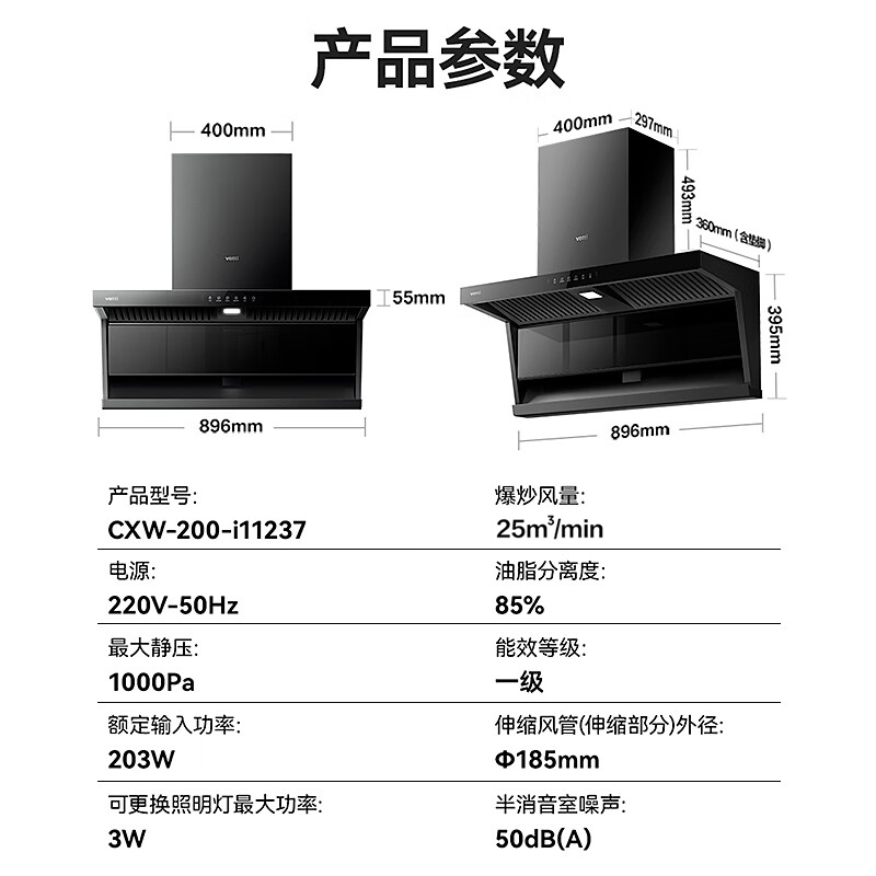 华帝(vatti)[小飞翼]油烟机K7变频顶侧双吸脱排吸油烟机顶吸7字型家用25风量大吸力一级能效 以旧换新i11237高清大图