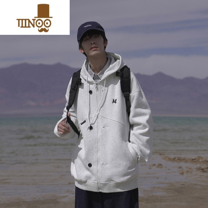 YANXUE2023秋季新款男新款连帽卫衣360g休闲舒适字母刺绣开衫百搭外套高清大图
