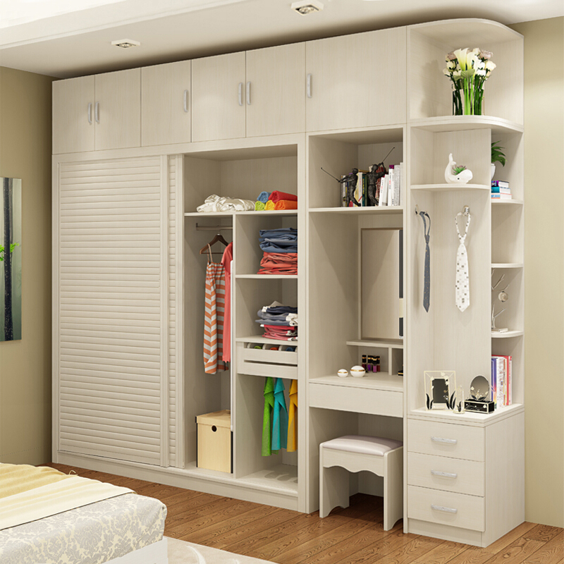 兰秀家居 简约现代两门推拉门衣柜移门趟门组装板式柜子卧室整体实木