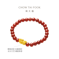 周大福 财字 钱币貔貅 定价足金黄金玉髓弹力绳手链手串 EOR106