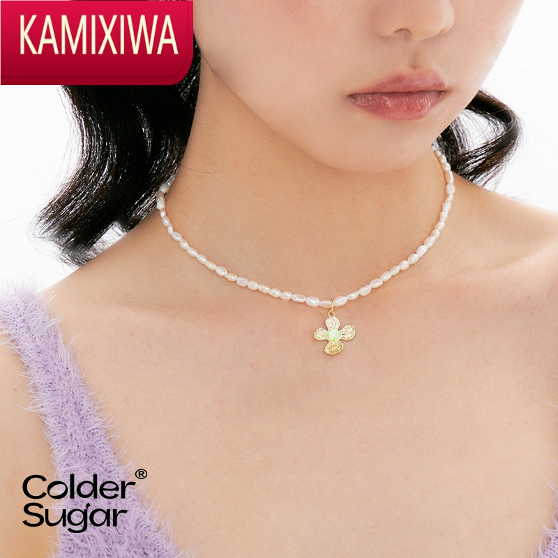 KAMIXIWAColderSugar花朵珍珠项链女冷淡风高级感锁骨链百搭个性颈链