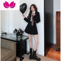 七斓小个子复古学院风西装外套女高级感西服jk制服百褶裙三件套装 L 黑色套装西装外套+衬衫+领带+百褶裙