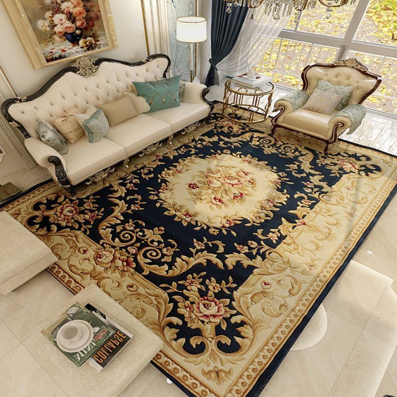 美帮汇欧式美式地毯简约古典新中式客厅茶几卧室床边地垫大面积满铺 M906藏蓝 加厚立体雕花1.4×2M1250V重约16斤