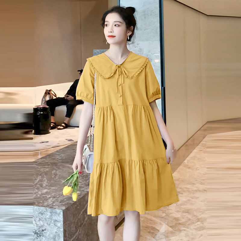 孕妇连衣裙夏装2021夏季新款时尚娃娃领宽松气质外出哺乳连衣裙潮